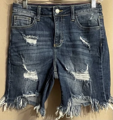 CELLO Distressed Frayed Bermuda Shorts Women size Medium Denim Jean - Stretch - Image 1 of 4
