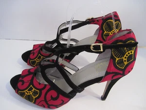 HIMBA Riemchenpumps mehrfarbig Stoff schwarz Wildlederbesatz Größe 42 - Bild 1 von 6