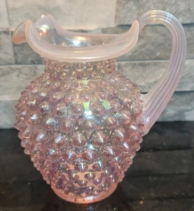 Fenton Glass Hobnail Pink Chiffon Opalescent Pitcher Iridescent Champagne FN09 - Picture 1 of 8