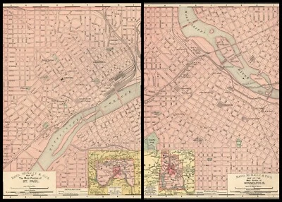 VINTAGE CITY STREET MAP 2- SIDED: MINNEAPOLIS / ST. PAUL - Color, Circa 1910 - Image 1 of 4