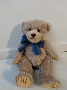 First and & Main Teddy Bear Plush mohair Scraggles  blue bow tie 1844 11"  W43