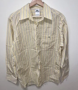 LACOSTE Butter Yellow Striped Mens Dress Shirt Sz 42 Cotton Long Sleeve France - Picture 1 of 6