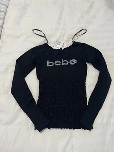 VTG BEBE Woman's Top Black With Silver Size XS NWT - Picture 1 of 7