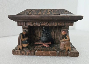 Fireplace "Llar" Antique Folk Art Spain Wooden Handcrafted Jewelry Box 6" - Picture 1 of 13