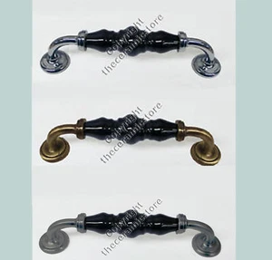 Black Porcelain Oxford D Handle Multiple Finishes 128mm - Picture 1 of 1