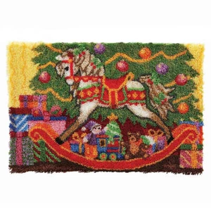 Latch hook DIY rug kit preprinted " Rocking Horse -Christmas" approx 1 - Picture 1 of 3