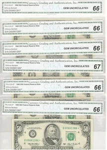 6 CONSECUTIVE LOW S/N 1993 $50 STAR NOTE ,UNCIRCULATED 66 & 67 - Picture 1 of 7