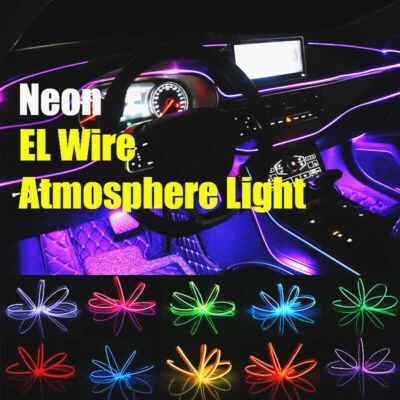 LED Car Interior Atmosphere Strip Light EL Wire Neon Glow Rope Tape Lamp Decor - Image 1 of 4