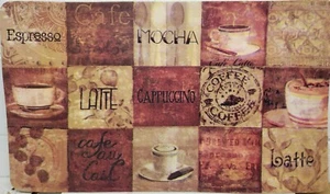 PRINTED KITCHEN CUSHIONED FOAM FLOOR MAT(18"x 29") COFFEE TYPES TILE PATCHES # 1 - Picture 1 of 12