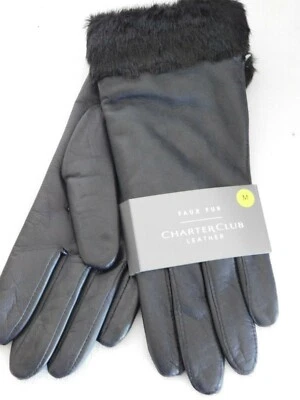 Guantes de cuero negros Macys Charter Club con piel sintética para mujer talla mediana nuevos con etiquetas Foto 1 de 4