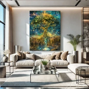 Large Tree Of Life Wall Decor Celestial Wall Art Nature Canvas Wall Modern Decor - Picture 1 of 10