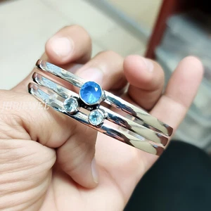 London Blue Topaz Multi Gemstone 925 Sterling Silver Beautiful Look Bangle - Picture 1 of 6