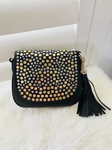 NWT Michael Kors Jenkins stud Brooklyn medium Leather saddle bag in Black $548 - Picture 1 of 11