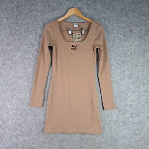 Puma Dress Womens Small Brown Beige Square Neck Ribbed Chanterelle NEW 5986