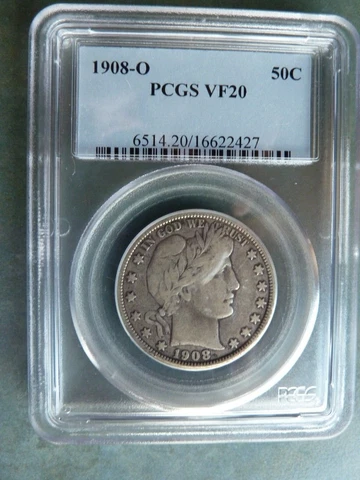 1908-O Barber Half Dollar, PCGS, VF-20 Cover