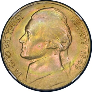 1948 D Jefferson Nickel NGC MS66 FS (Full Steps) Rainbow Toning - Picture 1 of 3