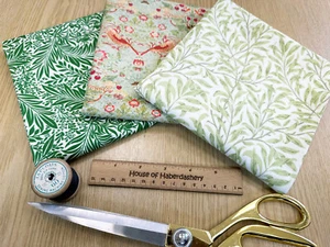 FAT QUARTER FABRIC BUNDLE - William Morris Sage Green Floral Bird Print Fabric - Picture 1 of 3
