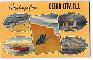 Greetings from OCEAN CITY, NEW JERSEY c1940 Multiview Linen Postcard - Picture 1 of 2