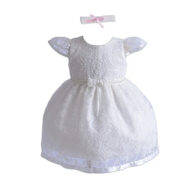 CINDA Baby Girls Ivory White Lace Christening Party Dress 0 3 6 12 18 24 Months