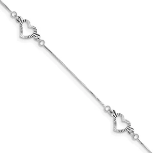 14k White Gold Fancy Heart Chain Bracelet 7.25" 0.79gm Gift for Mother - Picture 1 of 3