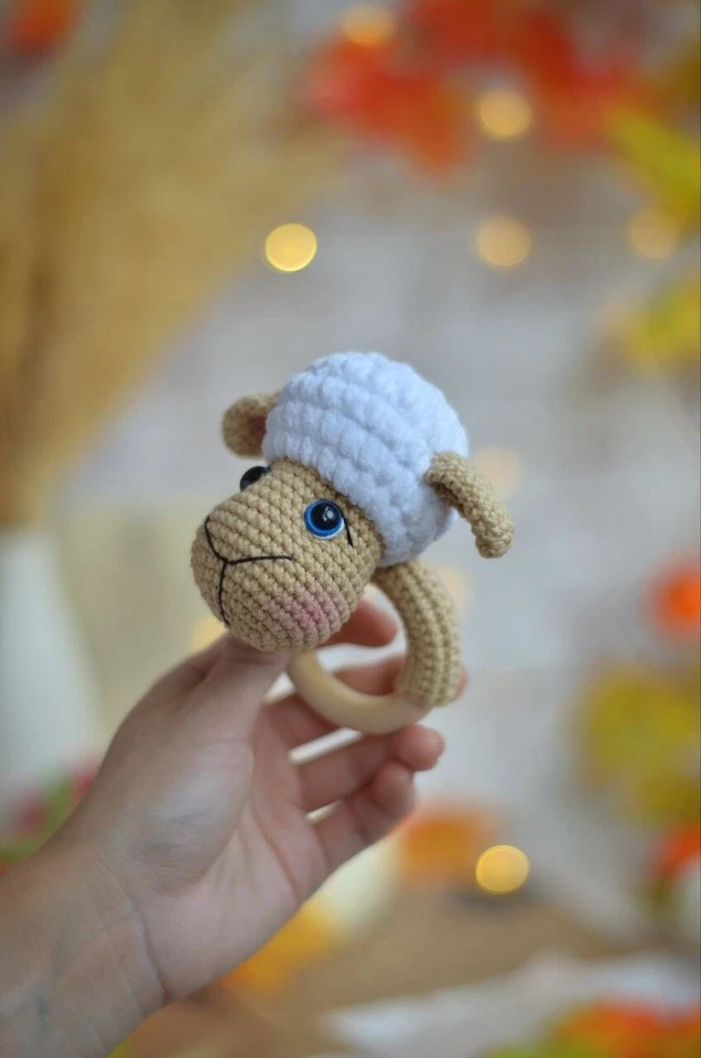 Teether Baby holder newborn baby  Crochet Toys toy crochet baby gift sheep bear - Image 1 of 4