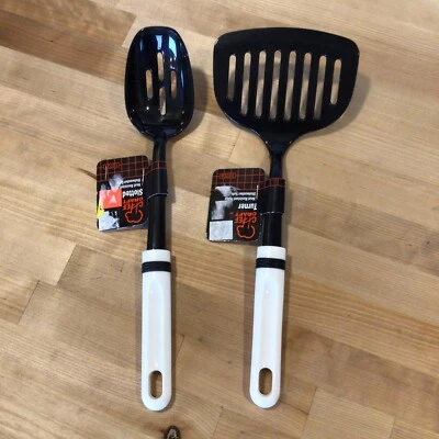 Chef Craft Black White Nylon Spatula Turner & Slotted Spoon NEW - Image 1 of 4