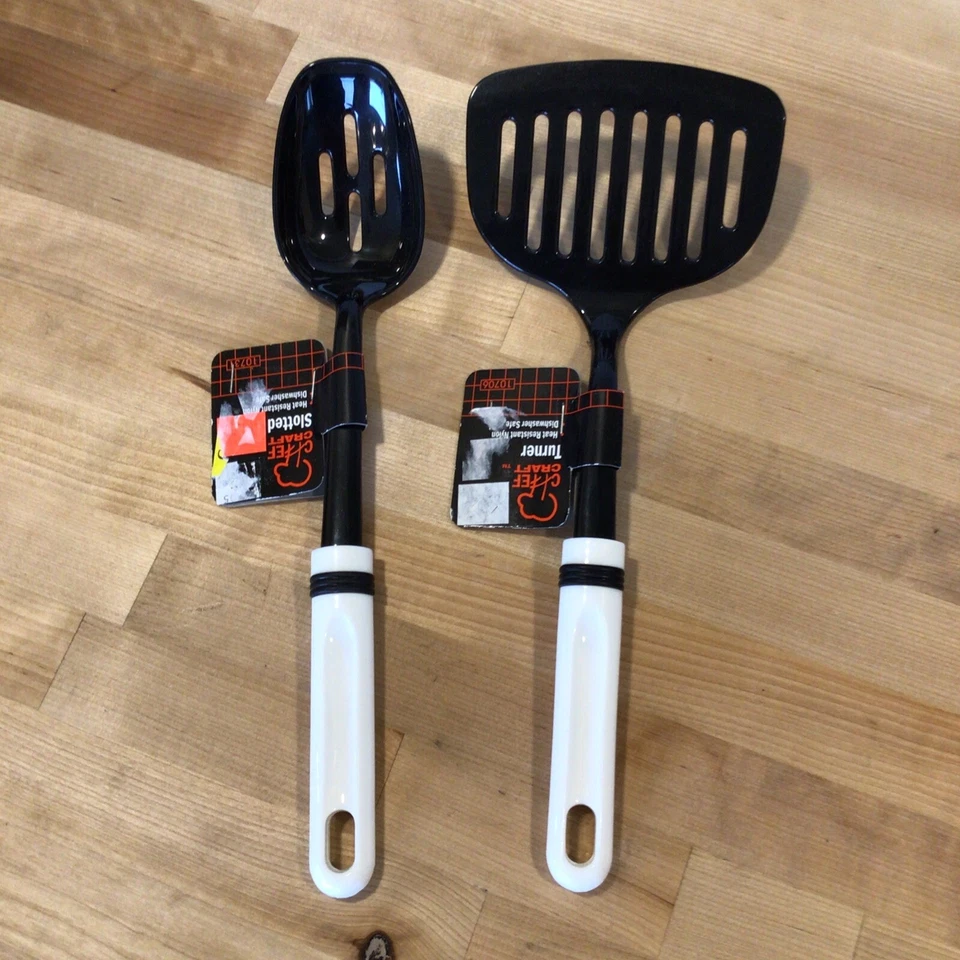Chef Craft Black White Nylon Spatula Turner & Slotted Spoon NEW - Image 1 of 4