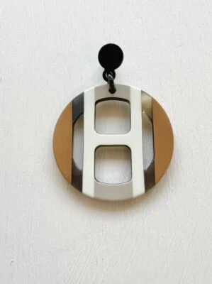 HERMES H Equipe Single Pierced Earring - Brown/White/Black Stripe - Image 1 of 4