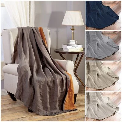 Pre-Washed Belgian Flax Linen Throw Blanket Soft Lightweight Reversible 50"x70" - Image 1 of 4
