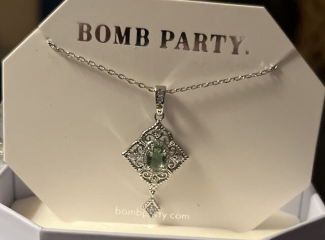 BOMB PARTY RBP3410 NECKLACE “ SEEING STARS ” LAB-CREATED EMERALD/RHODIUM  PLATING