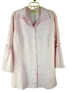 Crown Linen Designs Button Shirt Womens XL 100% Linen Tunic Minimalist Lagenlook - Picture 1 of 11
