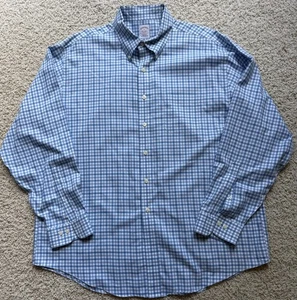 Men’s Brooks Brothers Blue Check Button Down Shirt Size XL - Picture 1 of 5