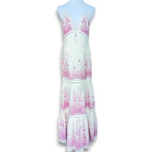 Roberto Cavalli Maxikleid rosa Schmetterlingsgarten 100% Seide Größe 46 - Bild 1 von 10