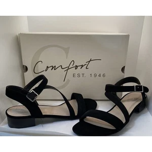 Comfort Slingback Sandal Faux Suede Open Toe Ankle Strap Black Size 9 - Picture 1 of 5
