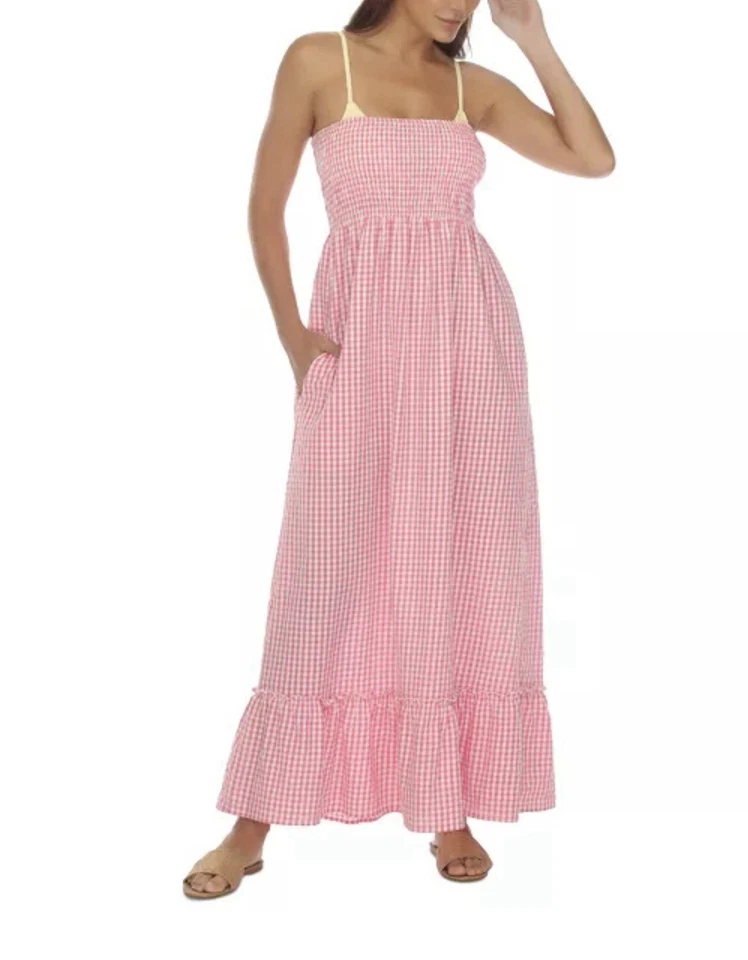 Raviya Women's Pink Plaid Maxi Cover-Up Dress Swimwear Size M