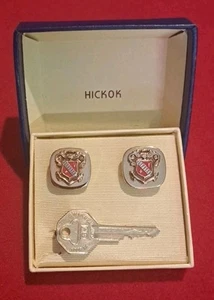 1940s General Motors Cuff Links and Tie Clip Gold Colored GM Crest By Hickok - Picture 1 of 6