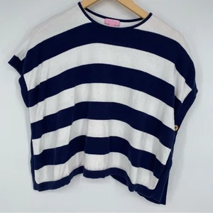 Lilly Pulitzer Mädchen Hayley Pullover Poncho Navy & Weiß Streifen Oversized Preppy - Bild 1 von 7