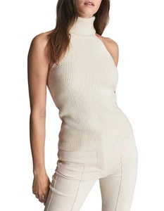 Reiss Top Womens Size Large Cream Wool Cashmere Blend Knit Sleeveless Roll Neck - Picture 1 of 13