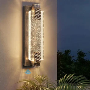 Dusk to Dawn Outdoor LED Wall Mounted Light Bronze w/ Crystal Bubble Glass 15.7" - Picture 1 of 17