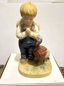 HOMCO Denim Days #1506 “Time For Thanks” Boy Praying With Turkey 1985 Figurine - Picture 1 of 9
