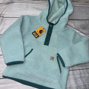 Carhartt Toddler Girls Teal Mint Hooded Sherpa Pullover NEW - Picture 1 of 2