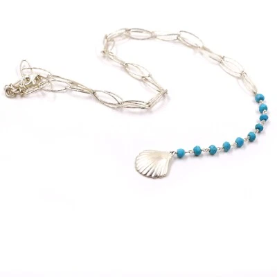 Collana con perle turchesi 18+2" in argento sterling 925 gioielli collana con... - Immagine 1 di 4