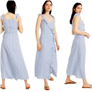 NWT Madewell Ruffled Wrap Maxi Dress in Americana Floral Blue White Womens sz 14 - Picture 1 of 11