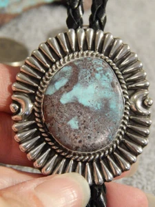 Bisbee Turquoise Sterling Silver Bolo Tie By Navajo Geraldine James New - Picture 1 of 10
