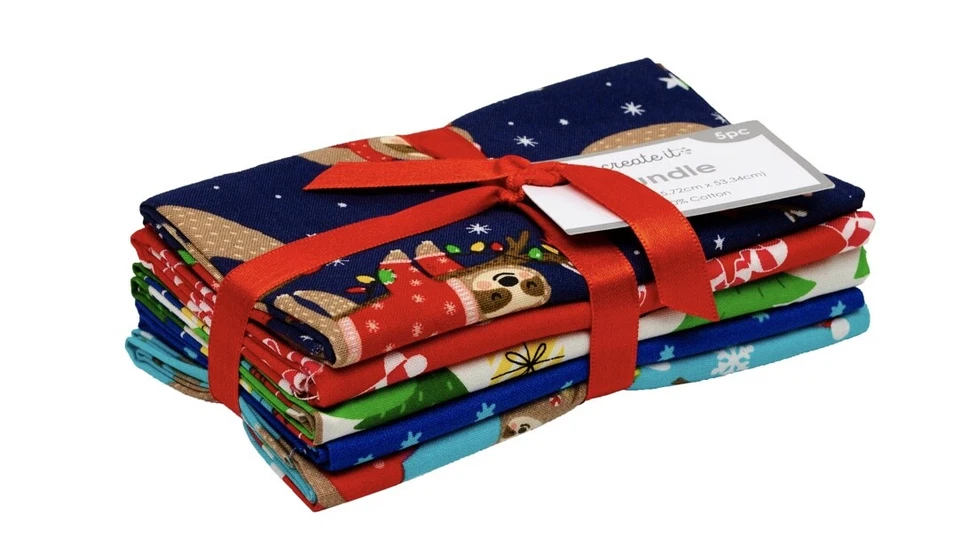 Create It 18"x21" Precut Sewing & Craft Fabric Bundle, Holiday Sloth, 5 Pk - Image 1 of 1