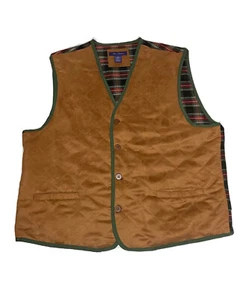 Alan Flusser Mens Button Front Vest XL Brown Plaid Green Hunting Preowned Pocket - Picture 1 of 10