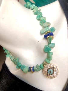 Designer Kette Lapislazuli Amazonit Anhänger Unikat - Picture 1 of 6