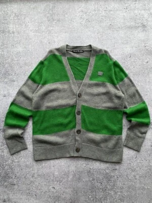 Acne Studios Patch Face Wool Cardigan Green Grey Men’s Size M - Image 1 of 4