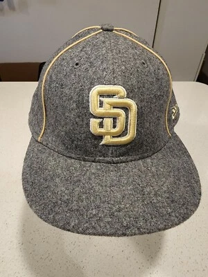 Rare San Diego Padres New Era Fitted Hat 7 3/4 Grey gray Gold with piping cap - Image 1 of 4