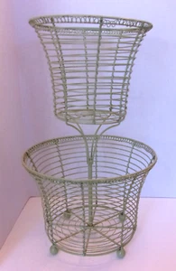 Very Sturdy Sage Green Metal 2 Tier Plant Basket 16" Tall - Picture 1 of 4